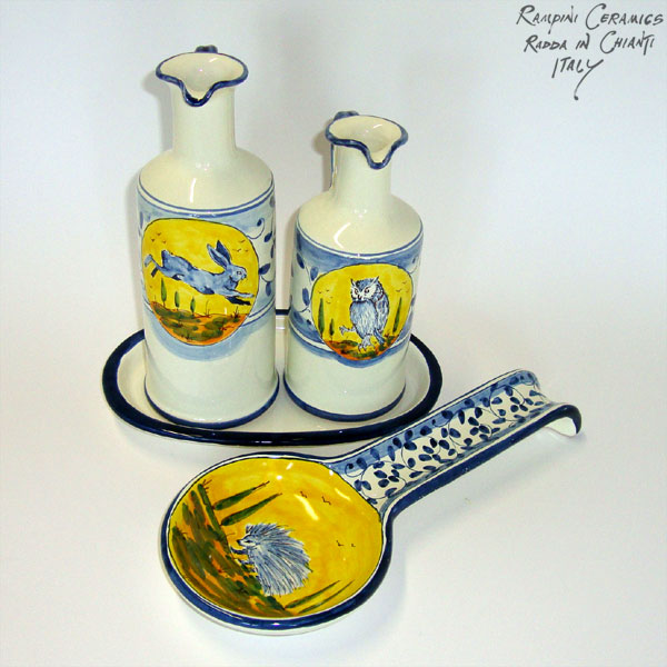 Oil and vinegar set with spoon rest
